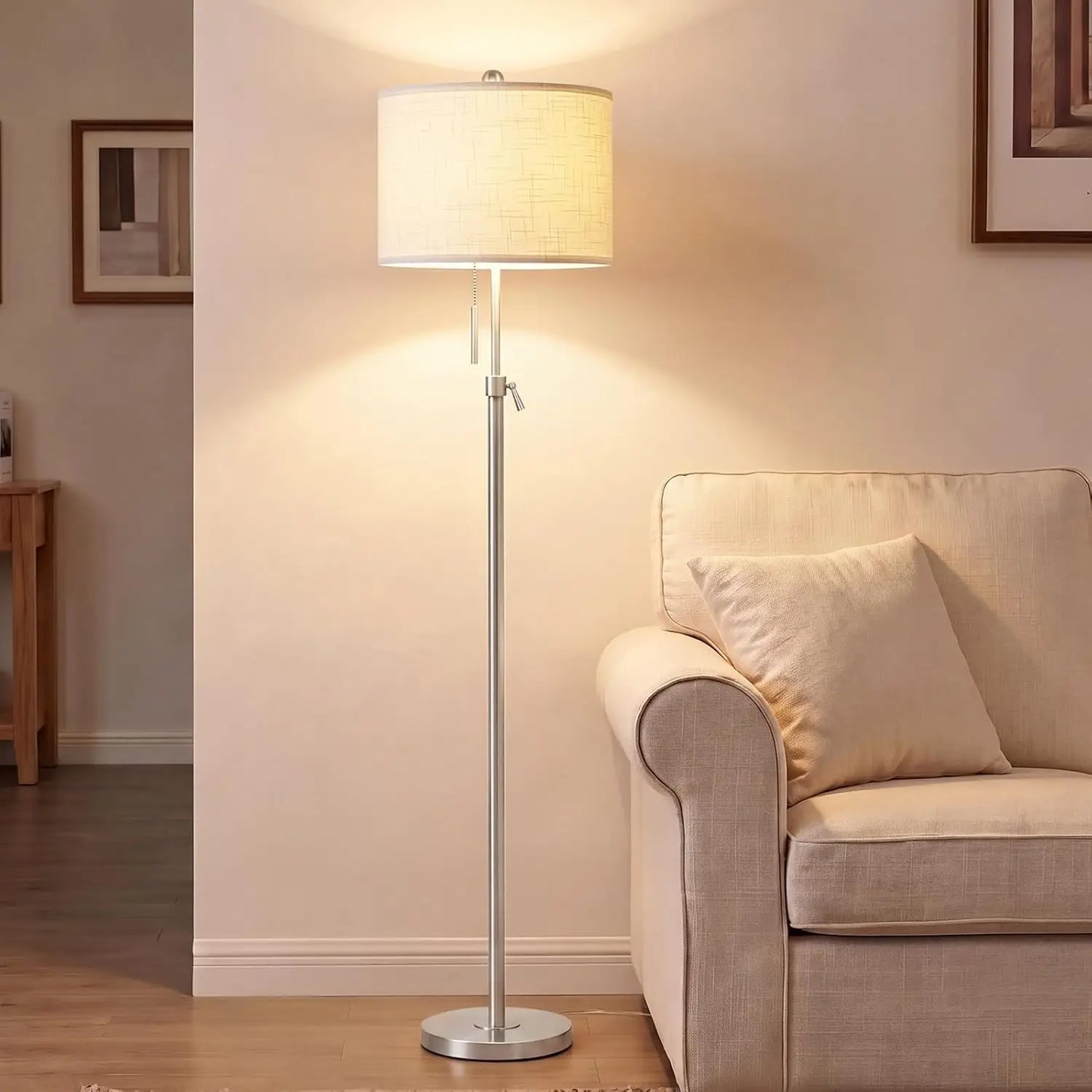 Brushed Nickel Floor Lamp Height Adjustable Modern Tall Three Way Dimmable