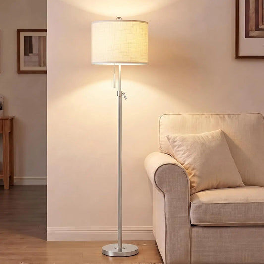 Brushed Nickel Floor Lamp Height Adjustable Modern Tall Three Way Dimmable