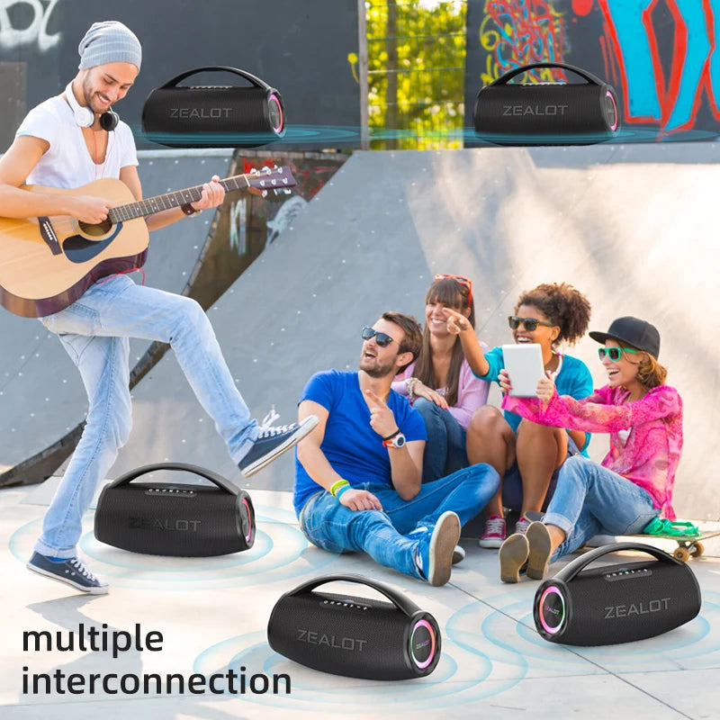 80W high power bluetooth speaker portable, colorful light waterproof wireless subwoofer 360 stereo surround sound