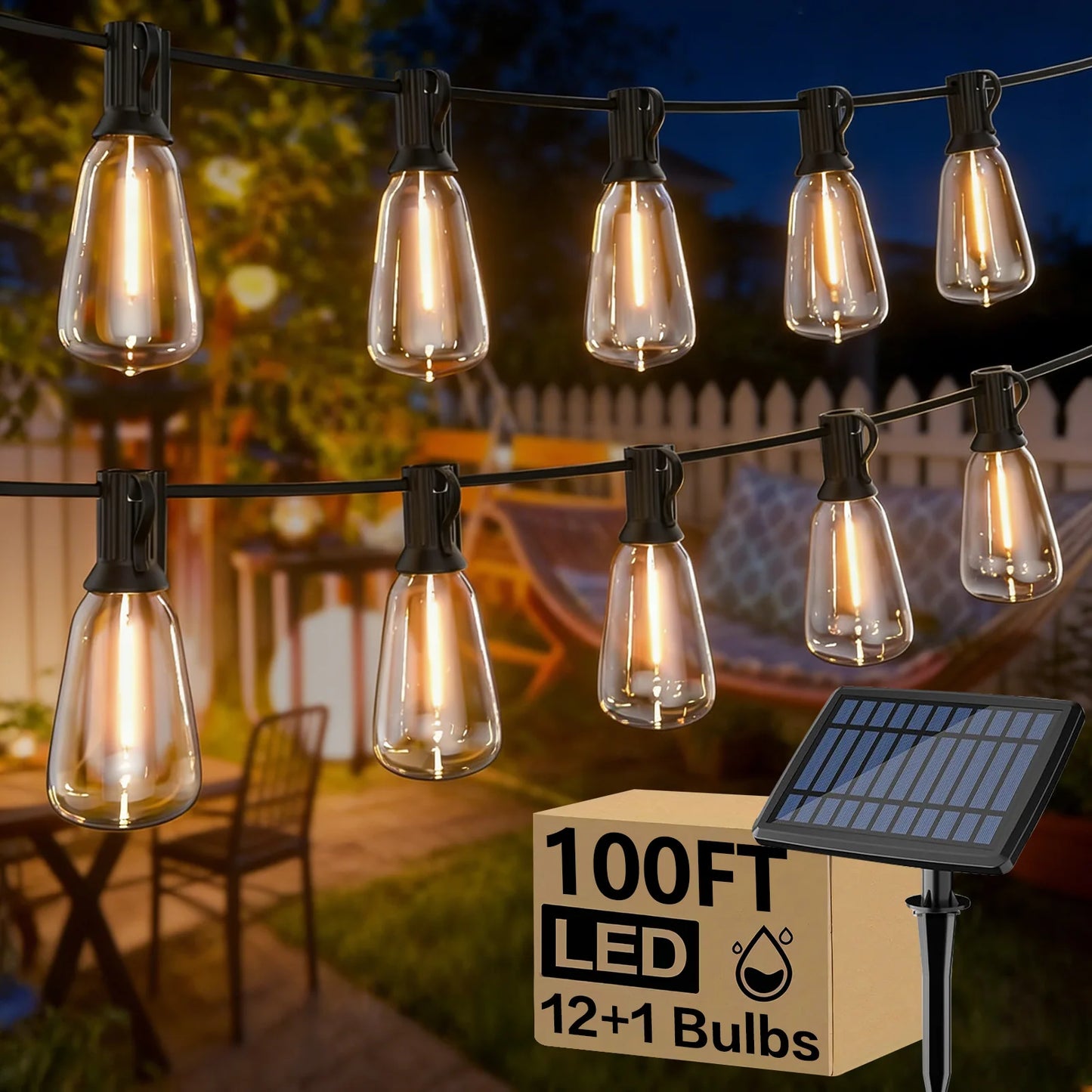 GUPUP Solar String Lights Outdoor Patio Waterproof Shatterproof Wire