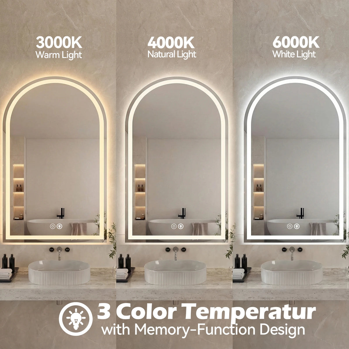 JHK LED Backlit Bathroom Vanity Mirror With Tempered Glass