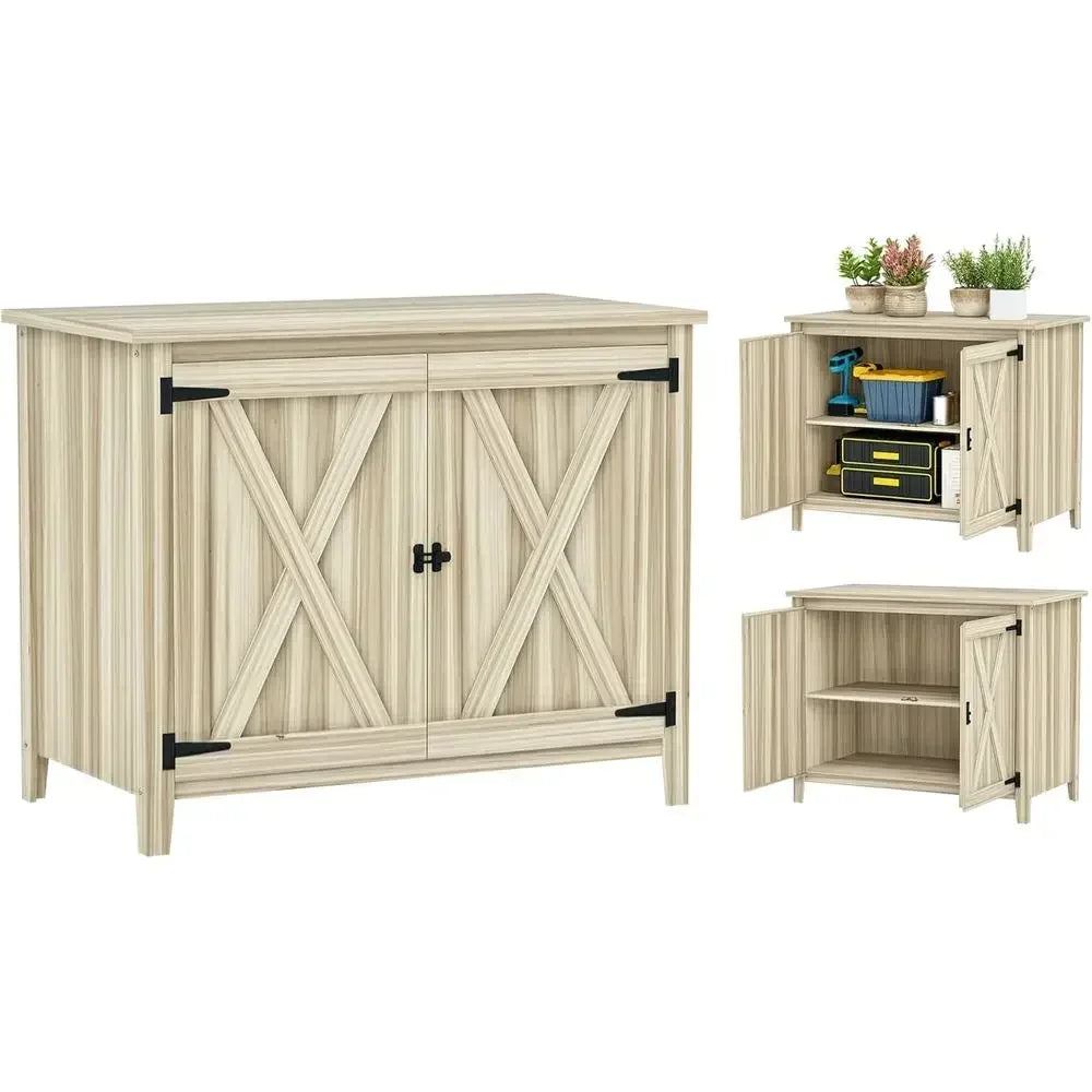 Weatherproof Wood Outdoor Storage Cabinet With Dual Doors