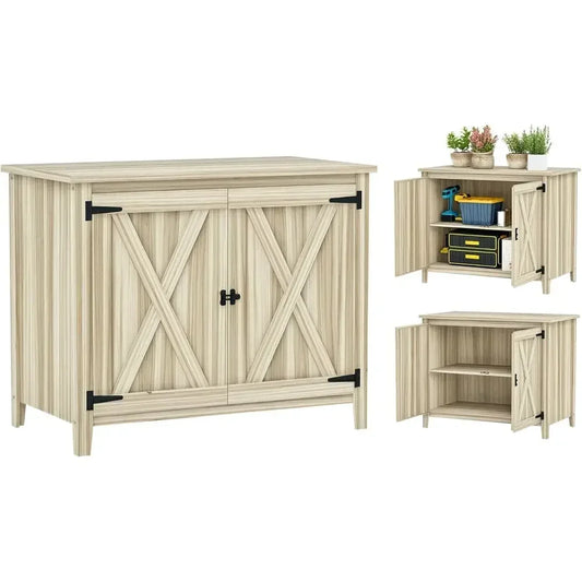 Weatherproof Wood Outdoor Storage Cabinet With Dual Doors