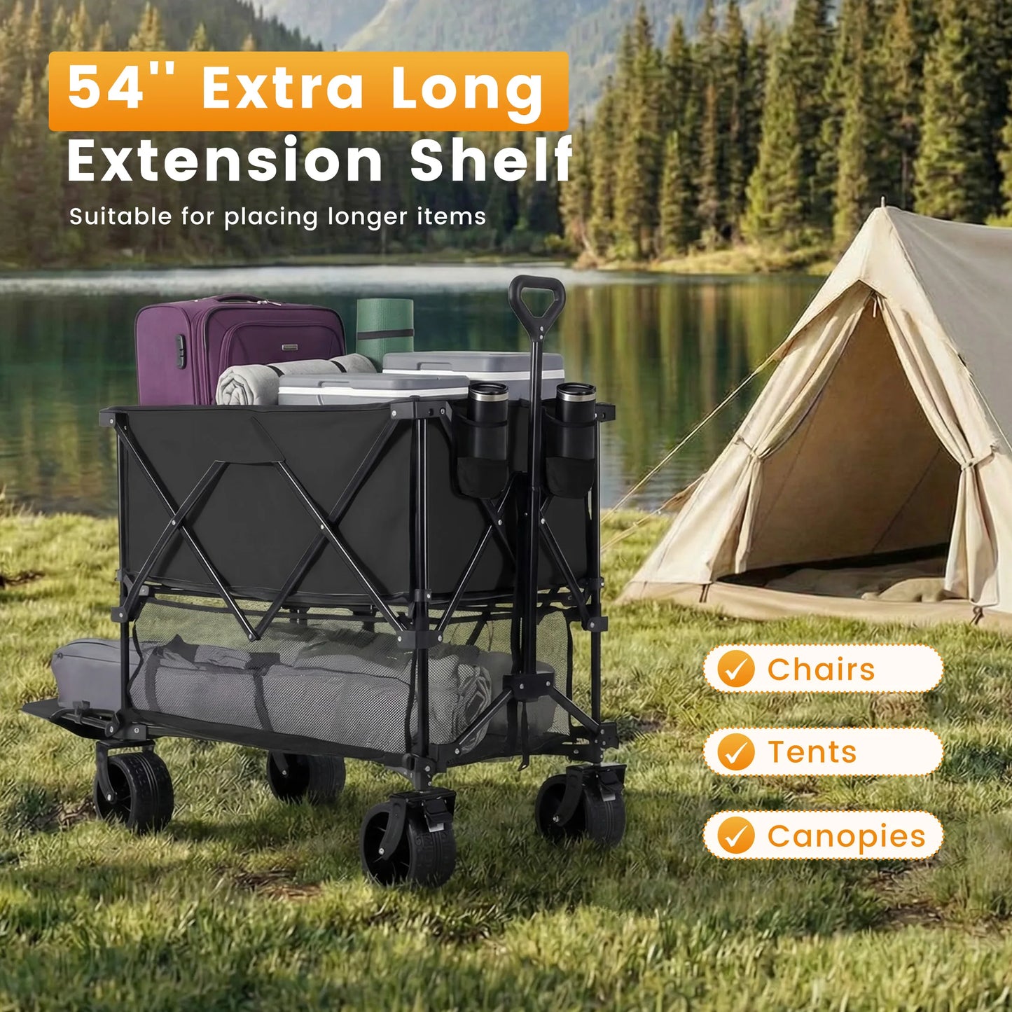 JHK Outdoor Double Decker Wagons Cart 440 lbs. Capacity Collapsible  and Foldable.
