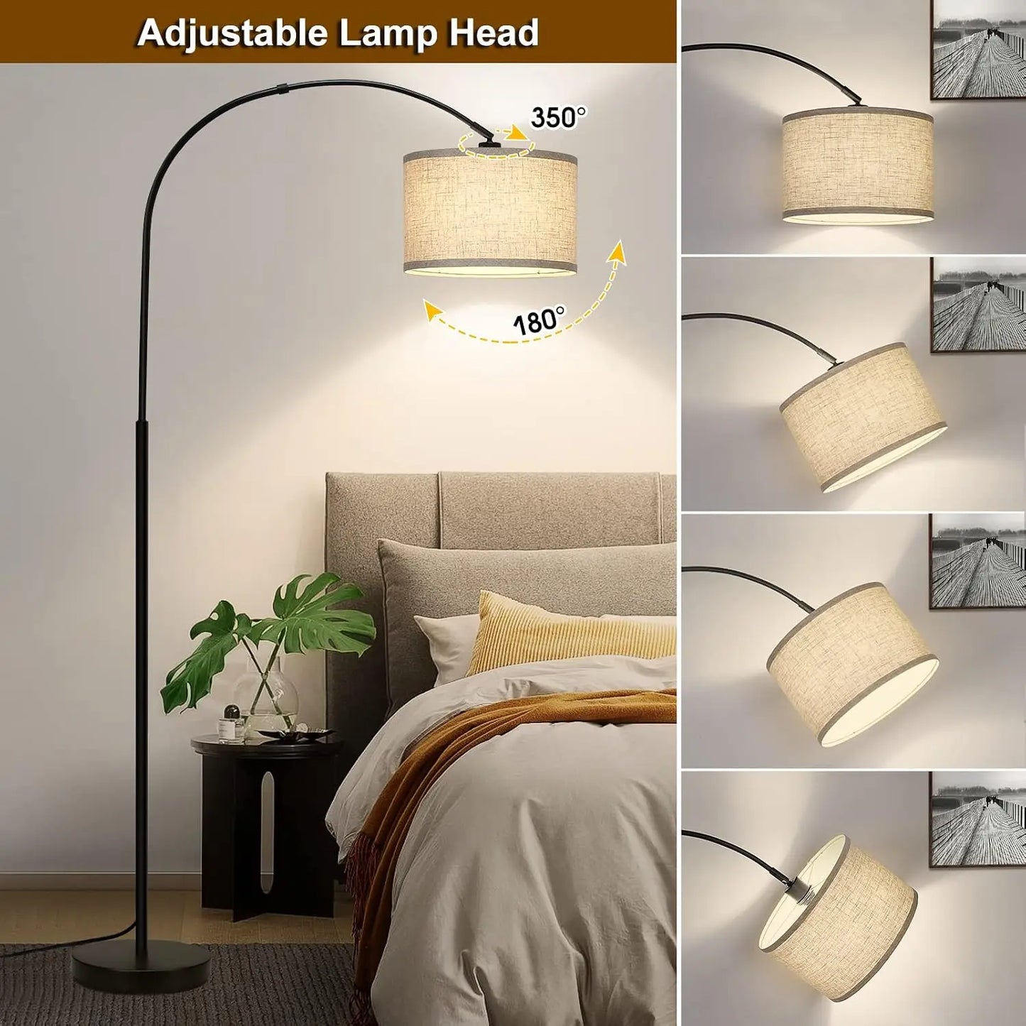Arc Tall Floor Lamp With Drum Shade And Foot Switch Over-Couch Reading Light