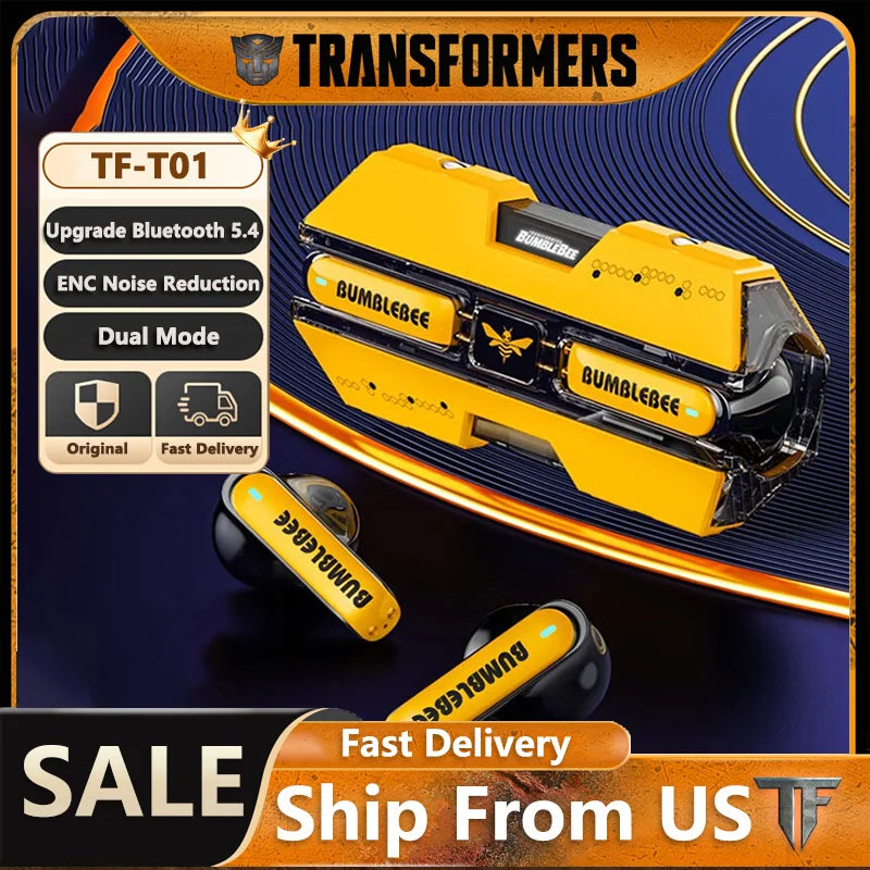 Transformers TF-T01 Gaming Earphones Bluetooth 5.4 ENC Noise Reduction Headphones HD Call Music Earbuds Bumble Bee