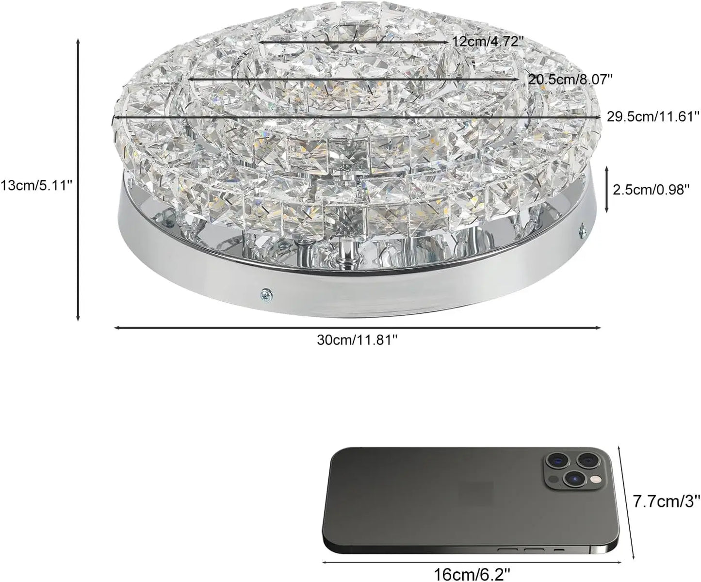 FRIXCHUR Crystal Chandeliers Modern LED Ceiling Light Semi Flush Mount