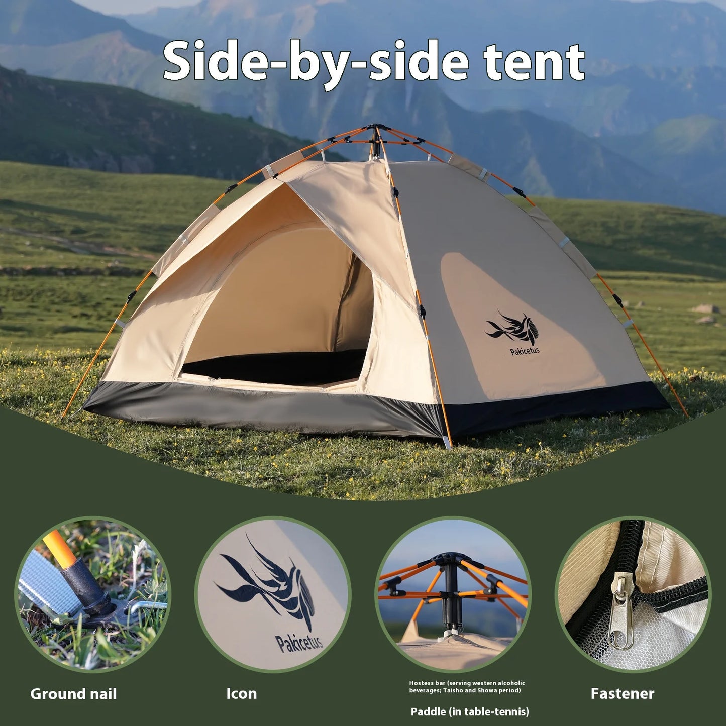 Pakicetus Instant Golden Tent - Portable 3-4 Person Sun & Rain Shelter for Beach & Camping
