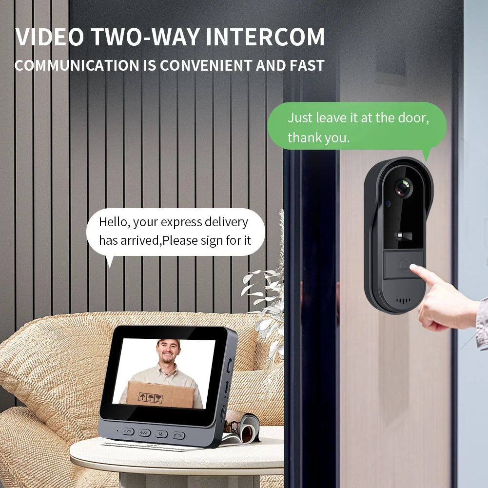 WiFi wireless smart video doorbell, Two-way outdoor 720P HD camera, Wireless intercom voice, Smart home waterproof doorbell