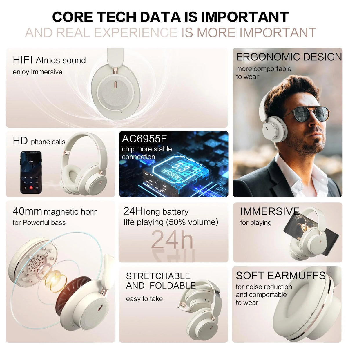 Stonogo Over Ear Wireless Bluetooth Headphones With Mic