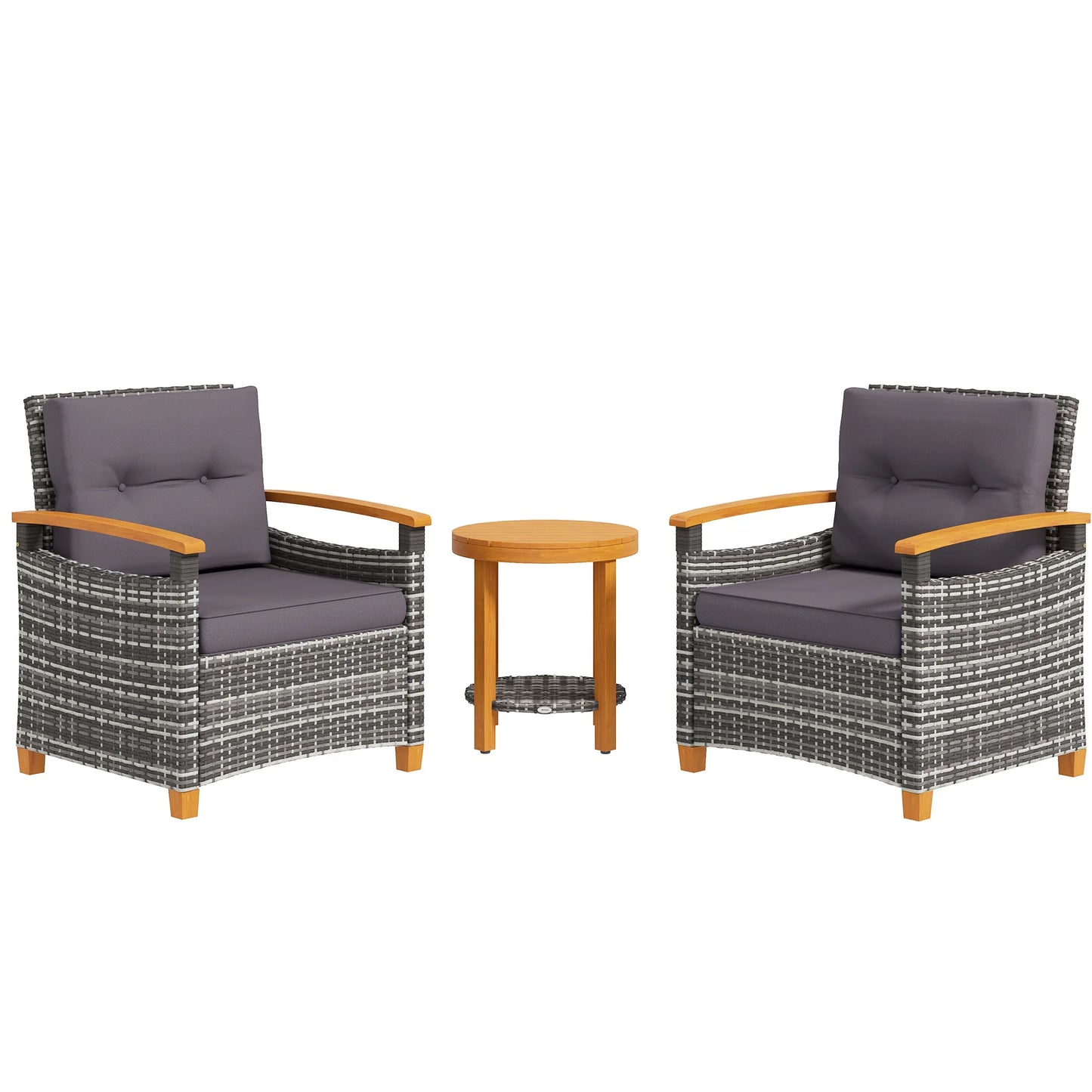 3 Pieces Wicker Patio Bistro Set Outdoor with Cushions, Gray