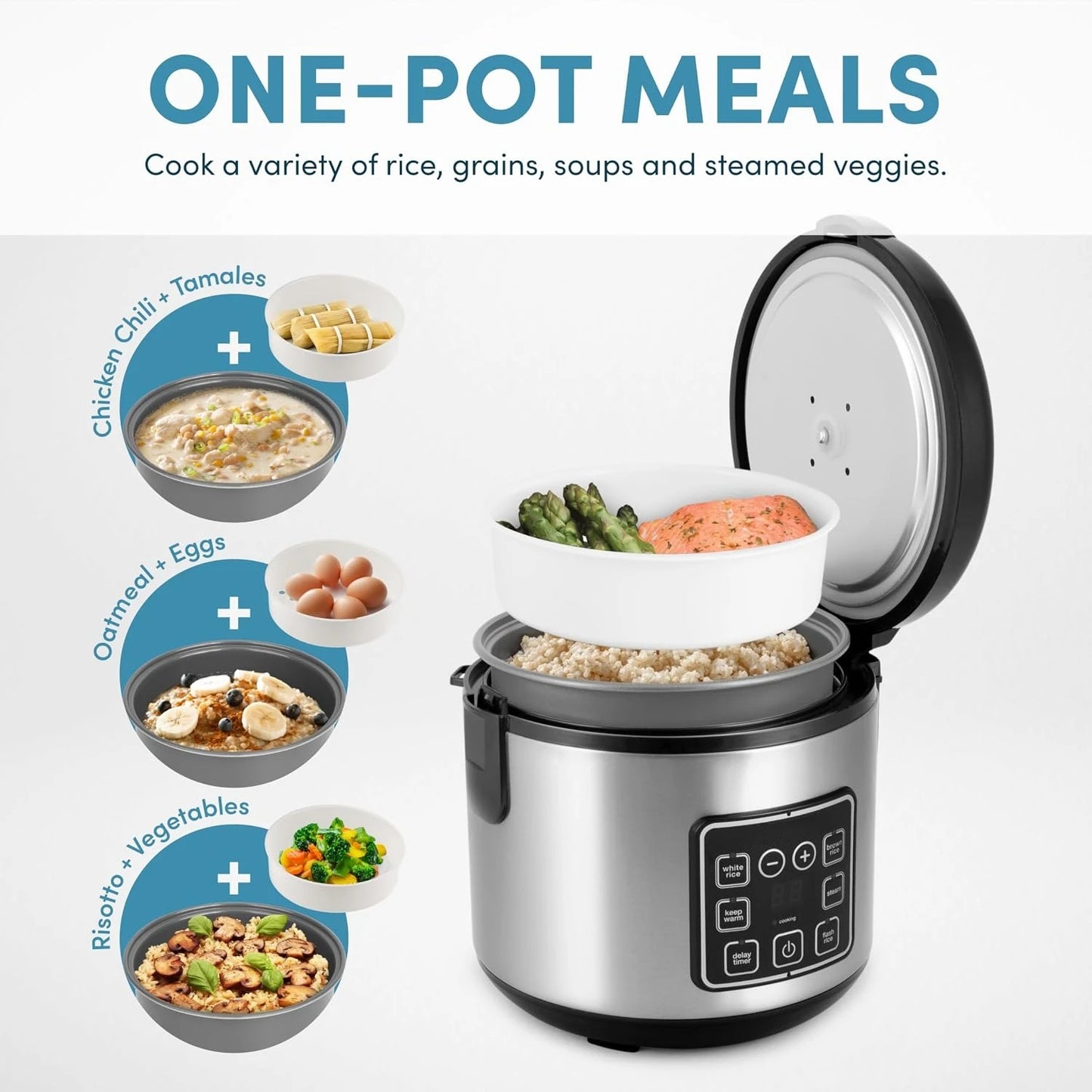 Electric Rice Cooker With Digital Controls And Steamer