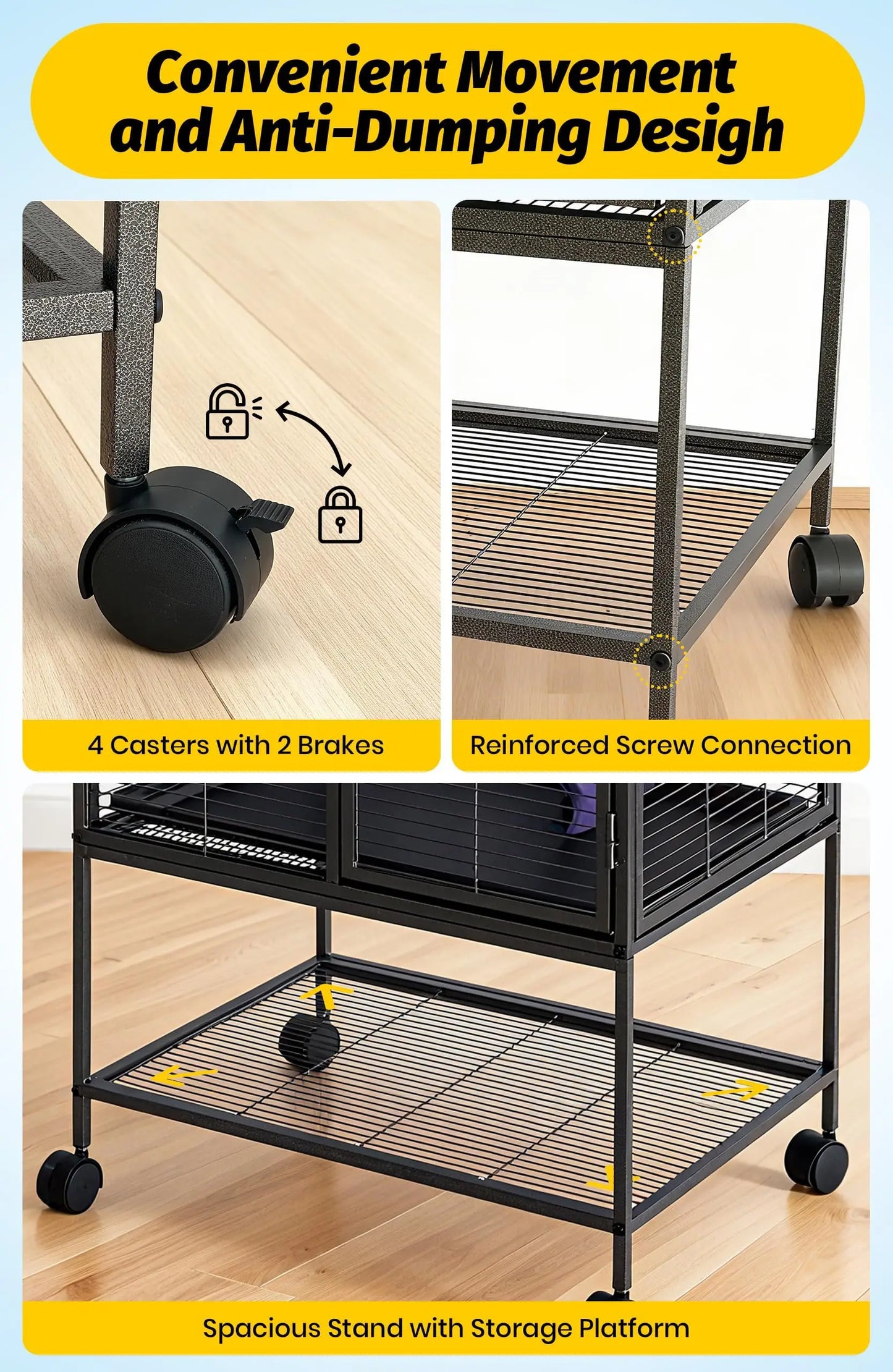 Multi-Level Metal Small Animal Cage Large Ferret Cage with Ramp Removable Tray & Storage Stand For Rabbit Guinea Pig Hedgehog