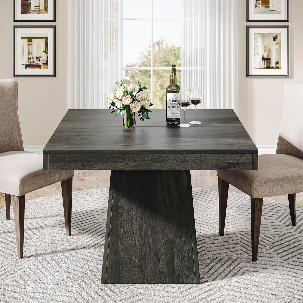 Tribesigns Square Wooden Dining Table With Pedestal Base