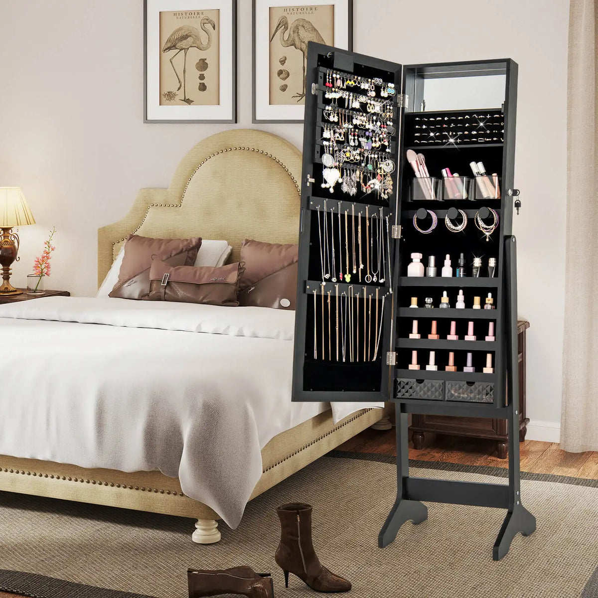Homasis Led Mirror Jewelry Cabinet With Adjustable Viewing Angles