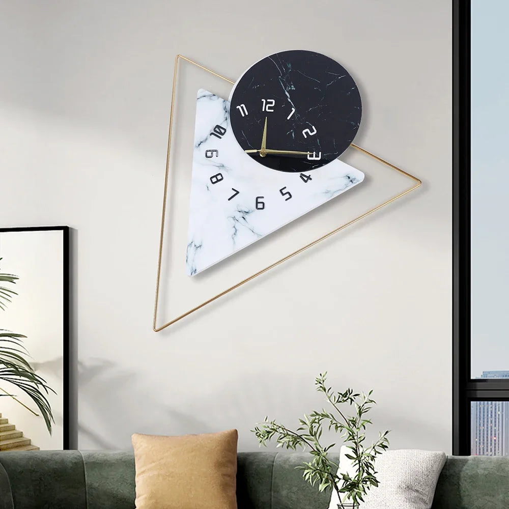 Geometric Wall Mounted Quartz Silent Clock with Nordic Minimalist Style for Home Office, Restaurant, Hotel, Waiting Room Decor