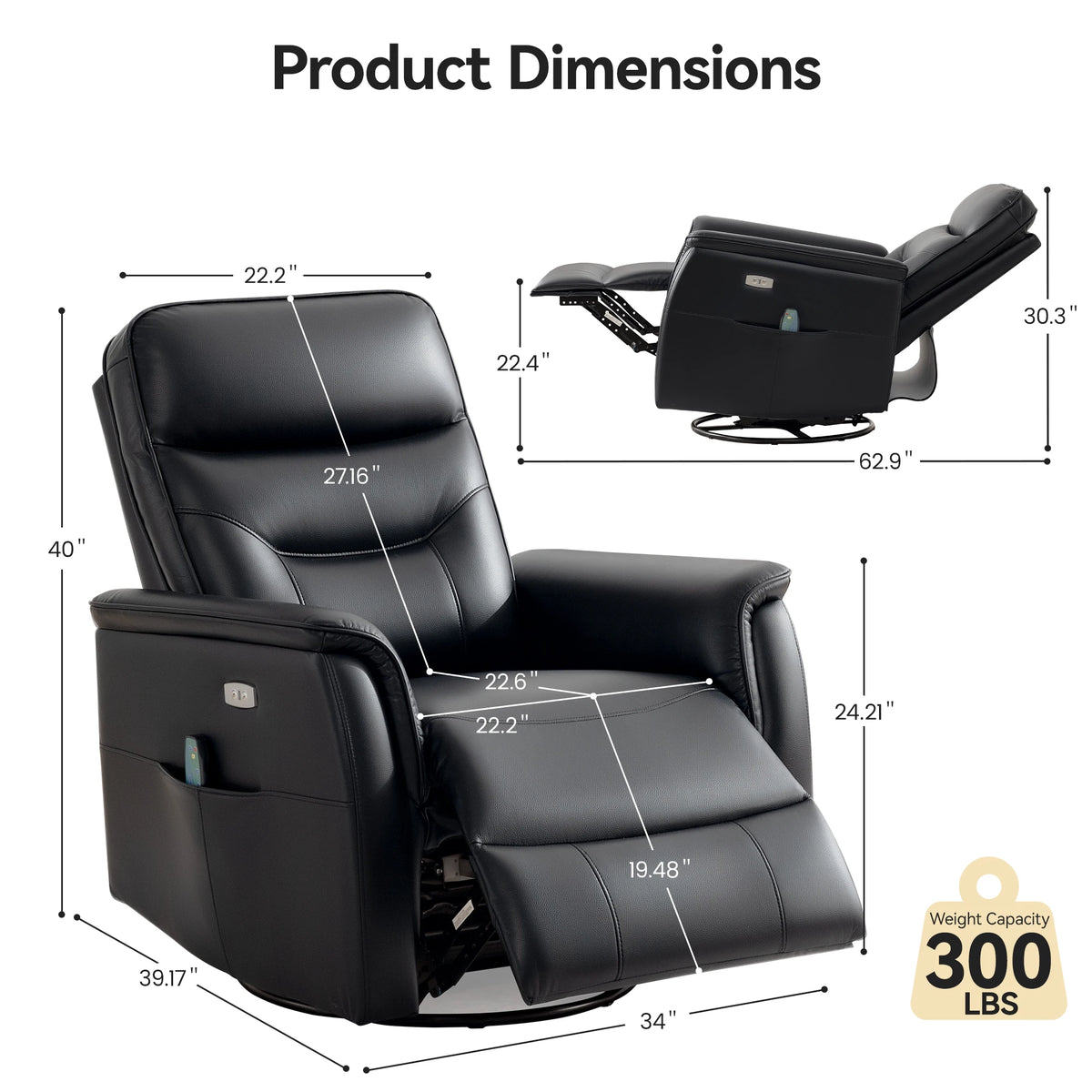 Kerdom Leather Power Lift Recliner With Vibration Massage