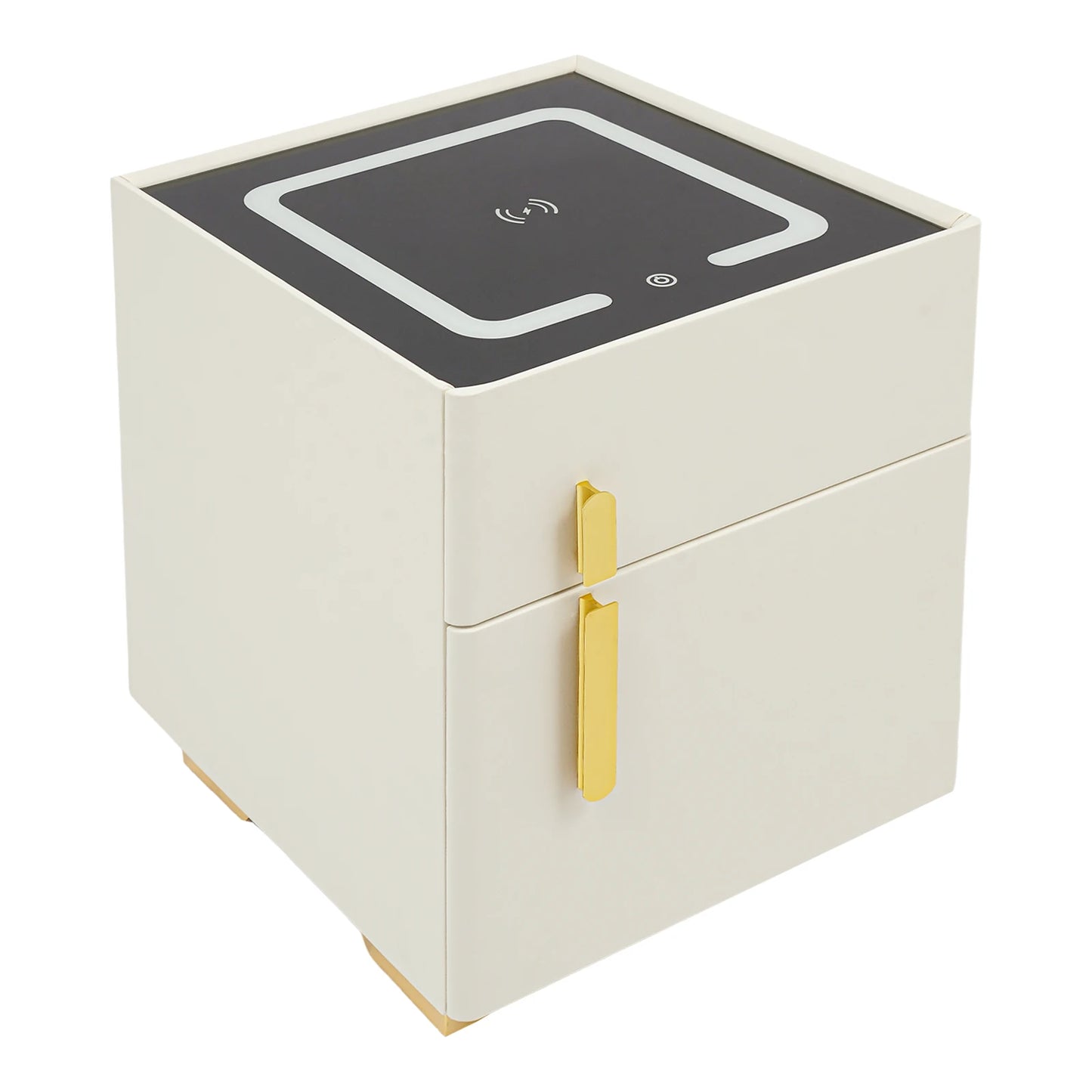 Electronic Lock Bedside Table with Safe Box, USB Charging Nightstand with LED Lights for Master Bedroom and Apartment
