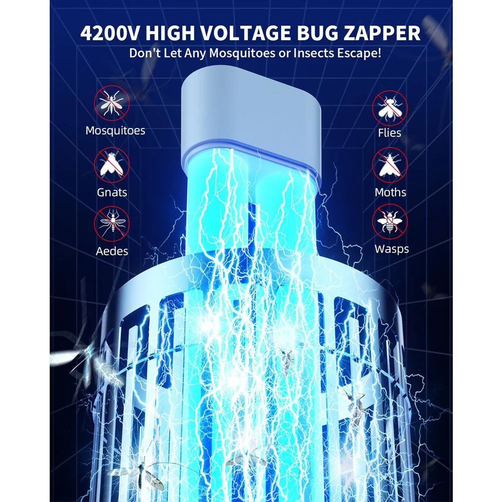 Bug Zapper Outdoor Mosquito Zapper with Dual LED Light 4200V Fly Zapper 15W Electric Fly Traps
