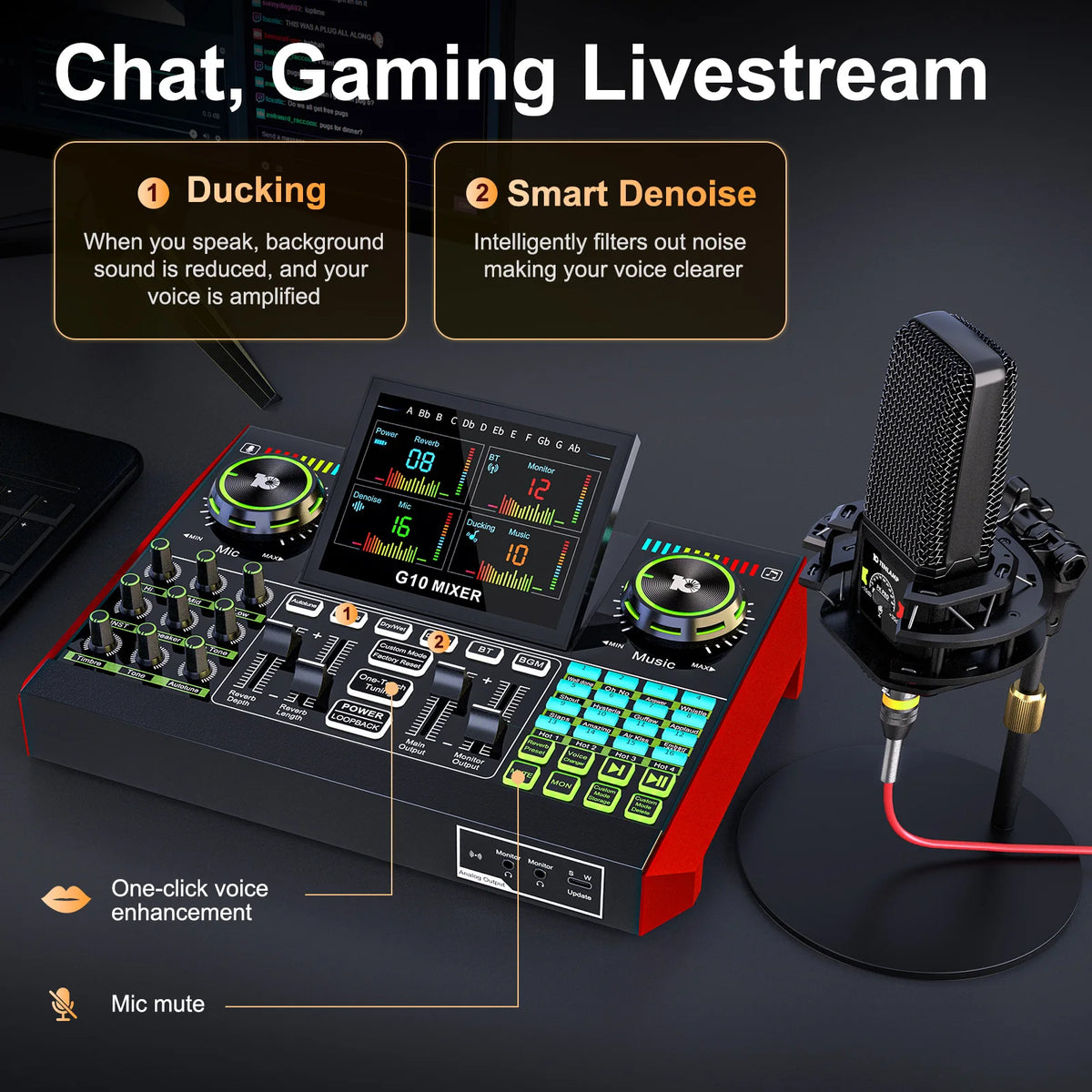 Tenlamp G10 Live Sound Card Mixer For Streaming And Recording