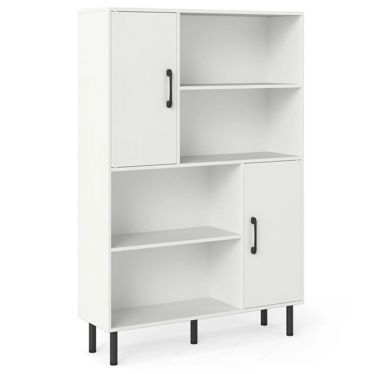 Homasis Wooden Storage Cabinet With Two Doors And Open Shelves