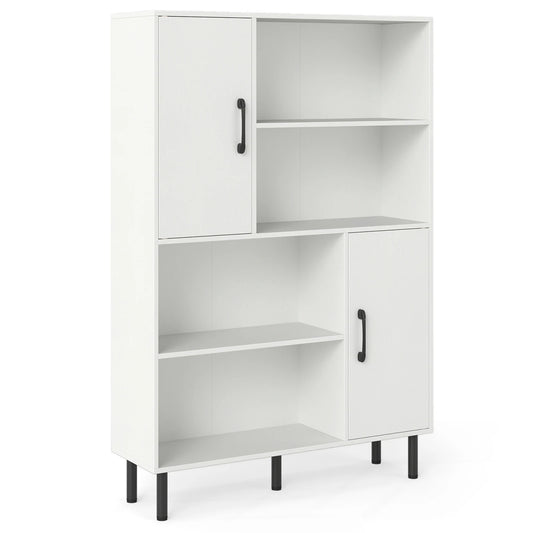Homasis Wooden Storage Cabinet With Two Doors And Open Shelves