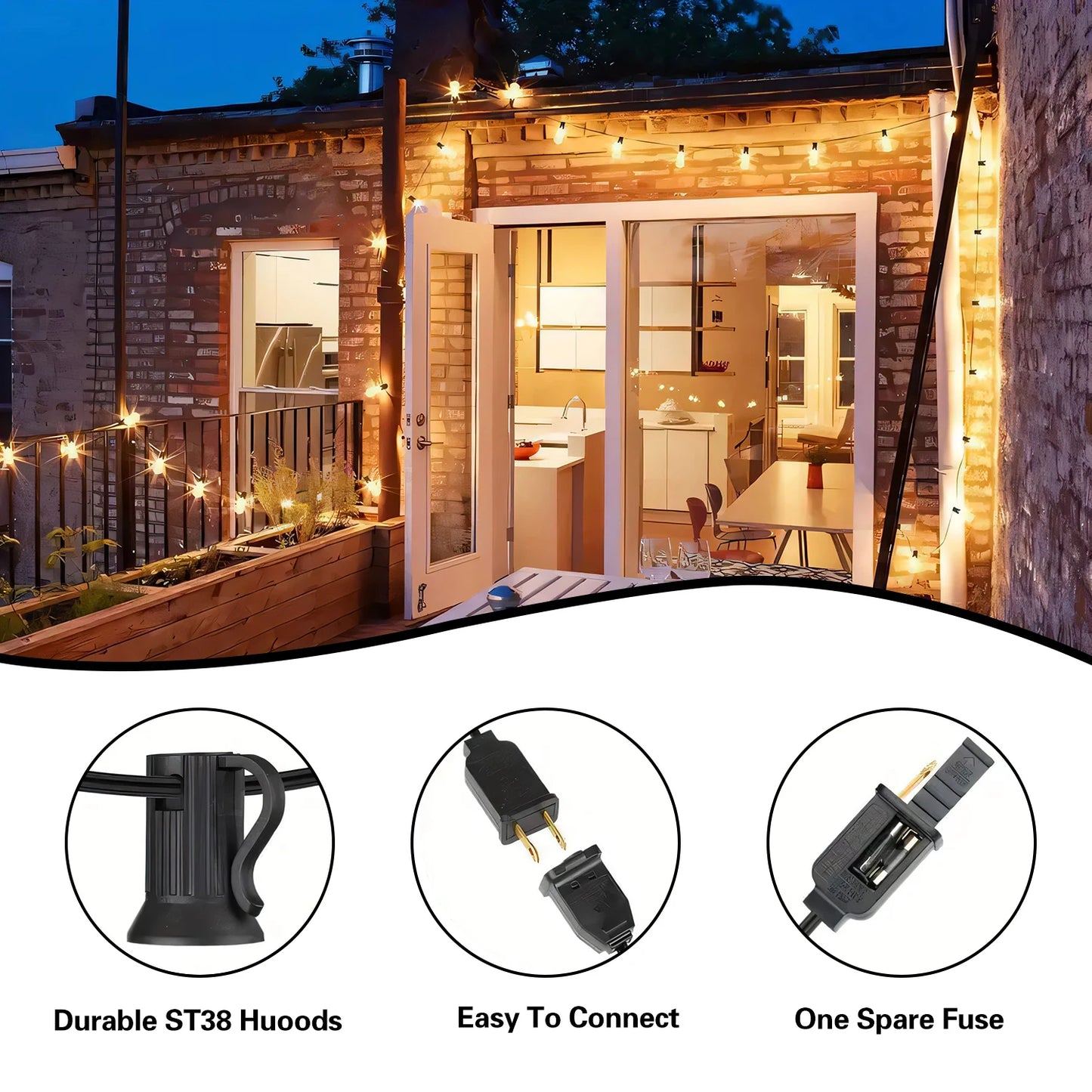 GUPUP Solar String Lights Outdoor Patio Waterproof Shatterproof Wire