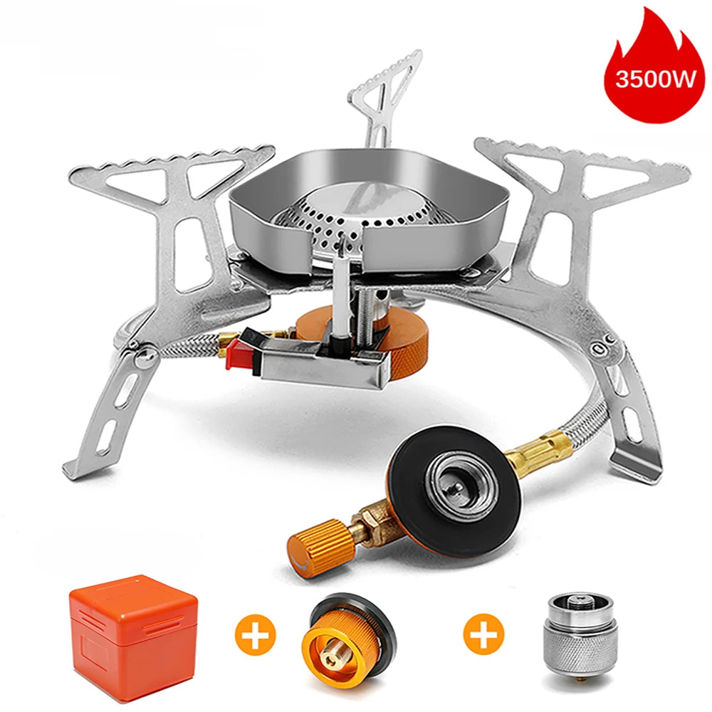 Camping Wind Proof Gas Stove Outdoor Burner Strong Fire Heater Cooker Portable Furnace Supplies Equipment Picnic