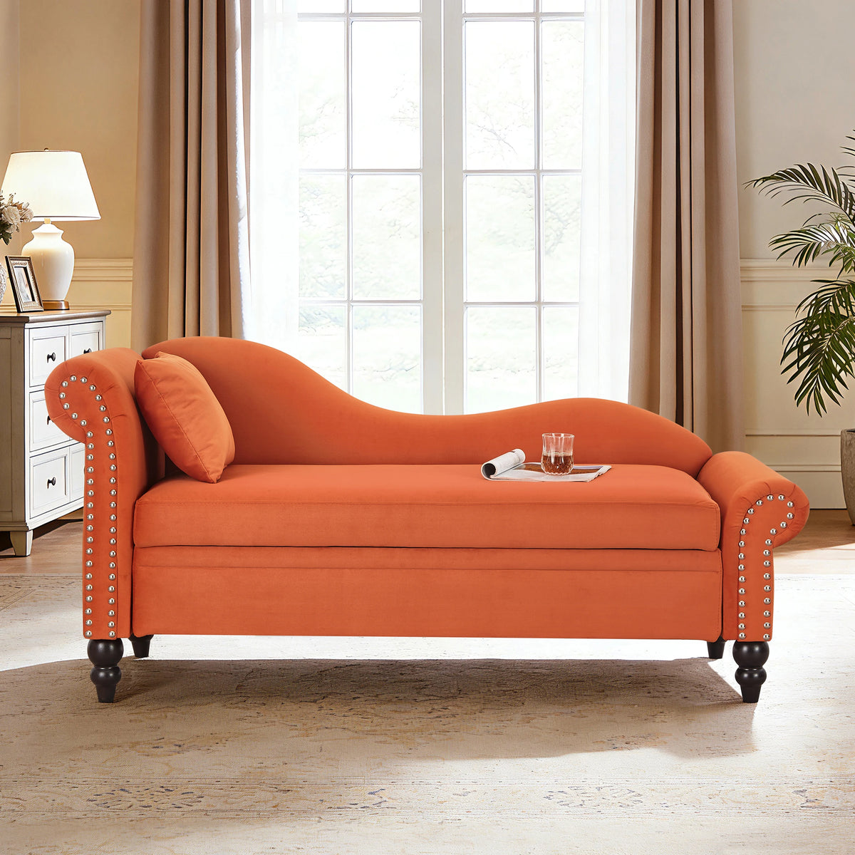 Modern Velvet Sofa With Hidden Storage And Left Armrest