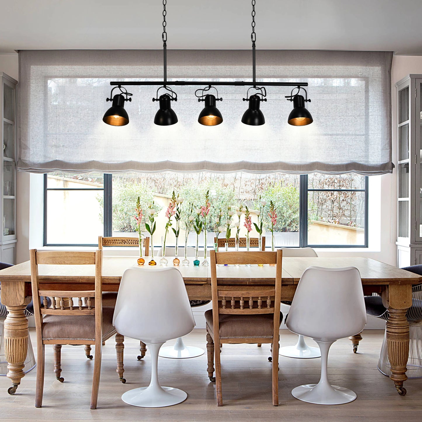 Five Light Kitchen Island Chandelier Linear Pendant Light Adjustable Angles