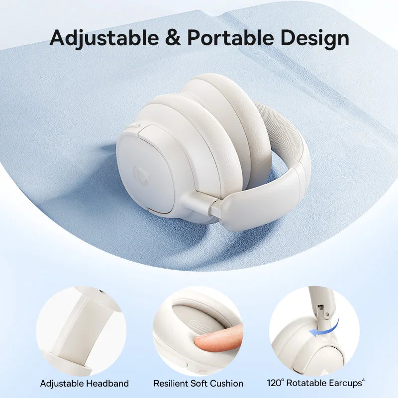 Baseus Wireless Noise Canceling Over Ear Headphones Bluetooth Long Battery