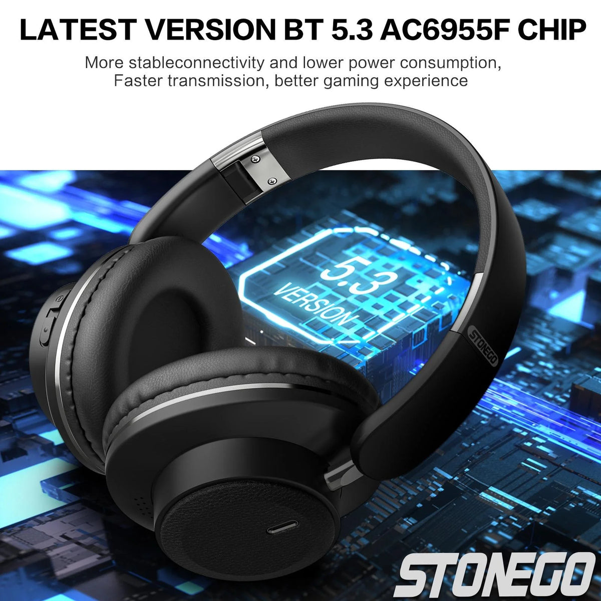 Stonogo Over Ear Wireless Bluetooth Headphones With Mic