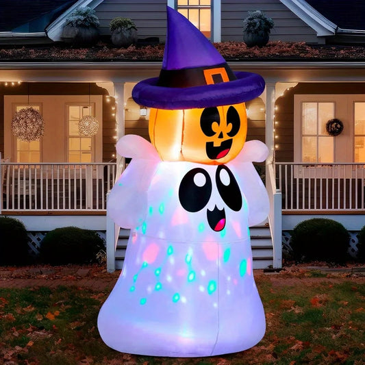 Joyfy Halloween Inflatable Ghost With Pumpkin Witch Hat