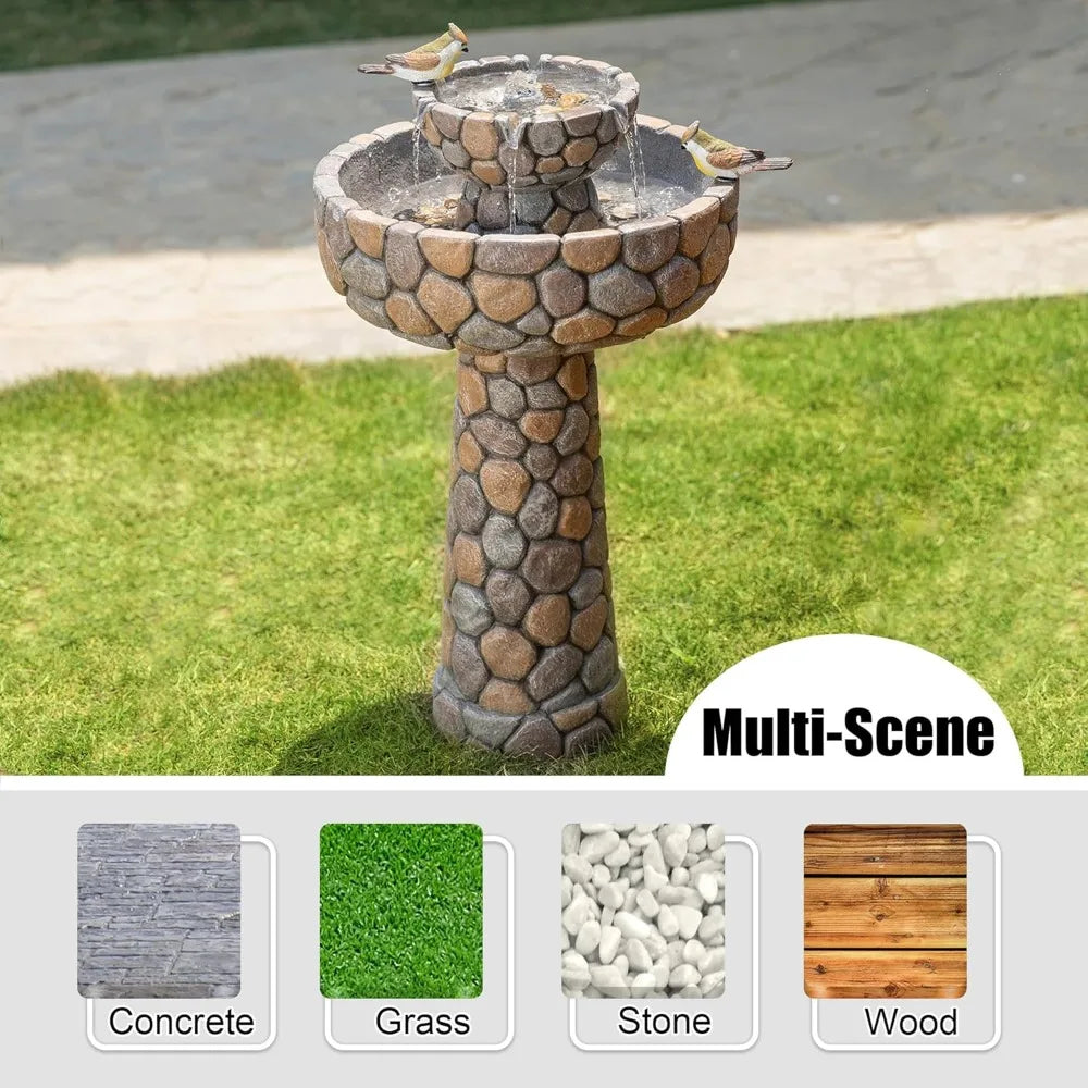 Stone Like 2 Tier Outdoor Water Fountain With Birds