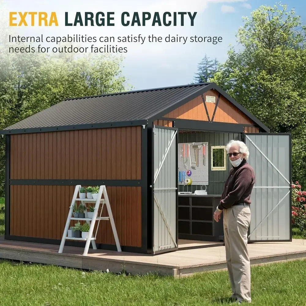 Outdoor Metal Storage Shed With Lockable Door And Two Windows