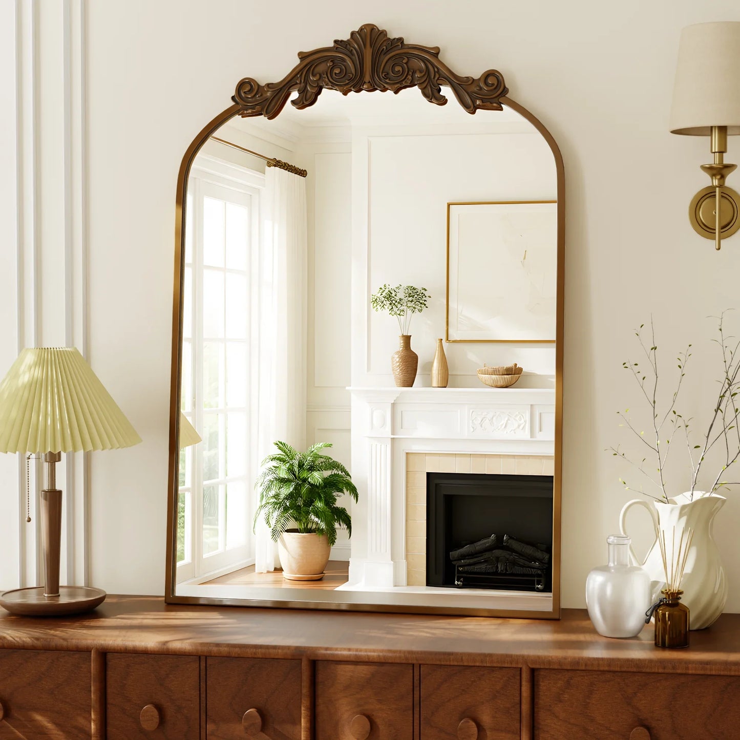 BEAUTYPEAK Classic Wall Decor Mirror Arched Metal Vintage Bathroom Mirror