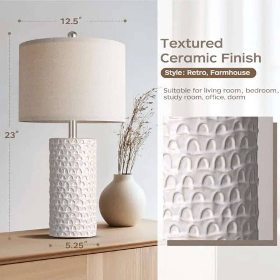 23" Modern Ceramic Table Lamp Set of 2, Table Lamps for Living Room, Rustic Farmhouse Bedside Lamps Nightstand lamp for Bedroom