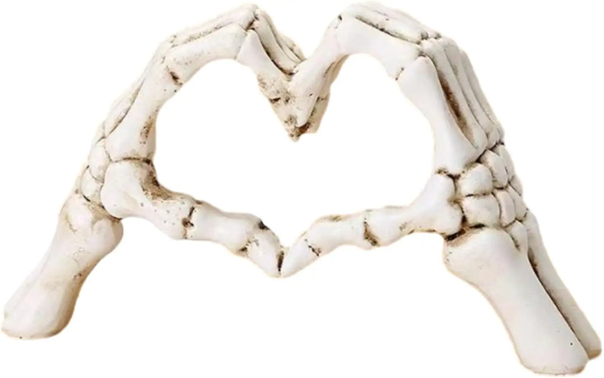Gothic Skeleton Heart Hands Sculpture – Unique "Until Death" Bone Heart Love Sign, Desktop Ornament for Halloween Home Decor, Gothic Wedding Gift, Shelf & Mantel Display