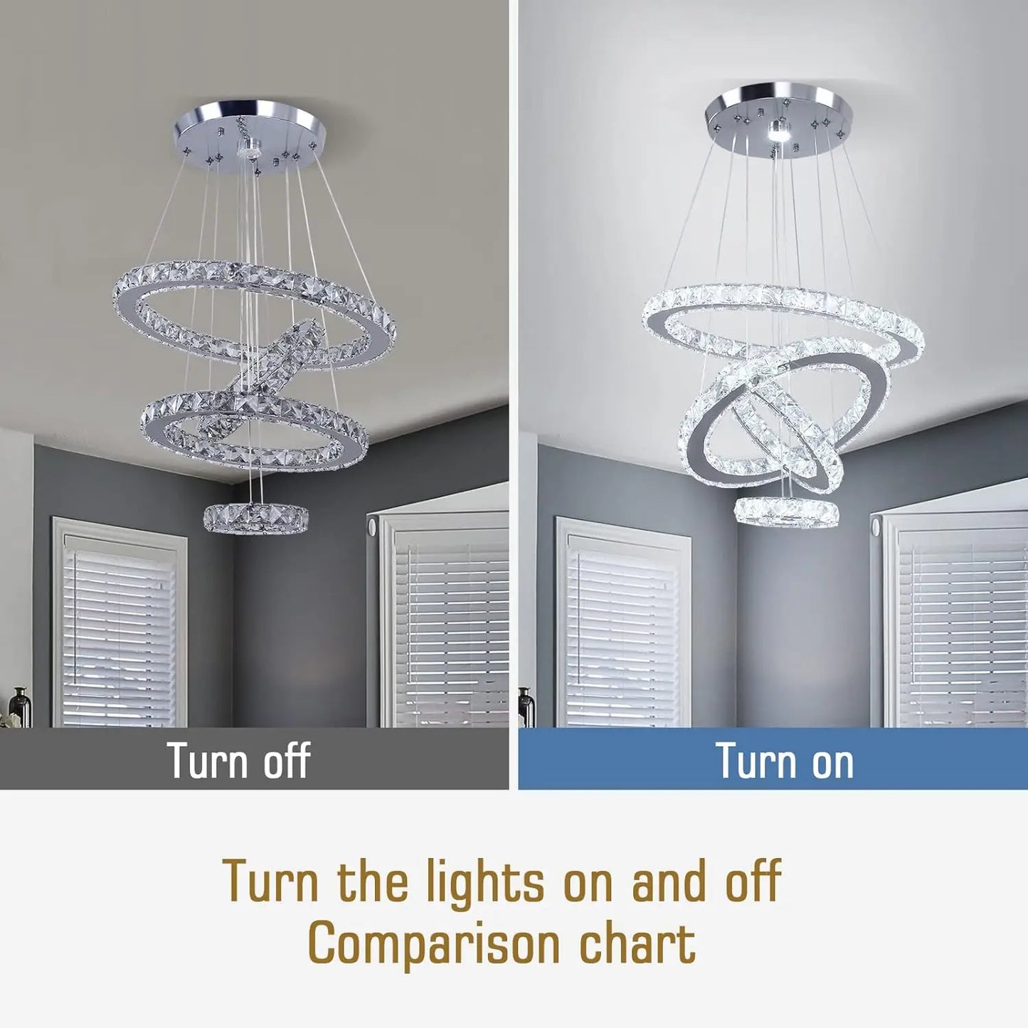 Crystal LED Rings Pendant Chandelier In Stainless Steel Living Room