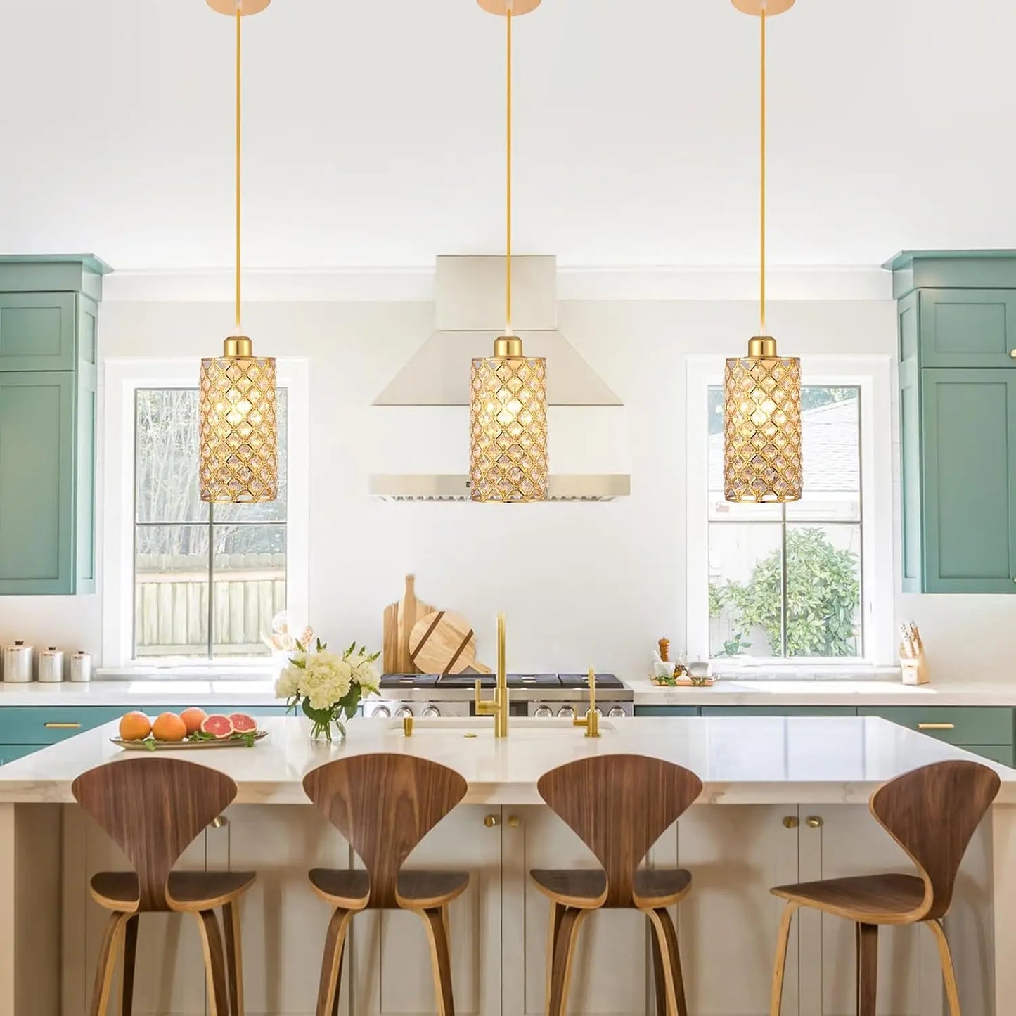 Finktonglan Modern Crystal Adjustable Pendant Light E26 Ceiling Fixture