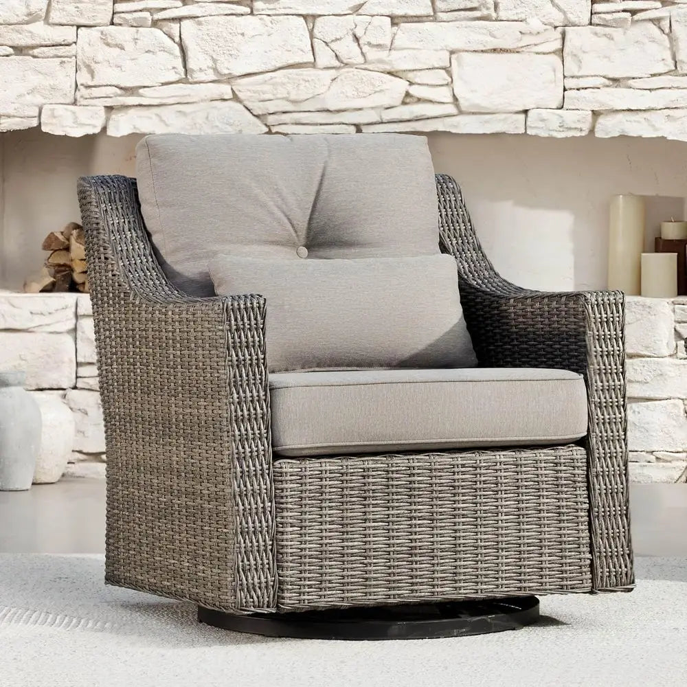 360° Swivel Wicker Rocking Chair with Cushions for Outdoor, Patio, Garden, and Poolside