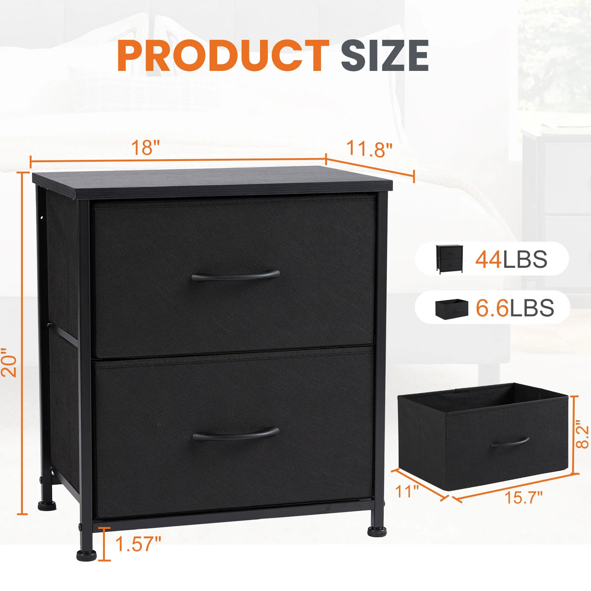 JHK Modern Metal Frame Nightstand With Two Storage Drawers