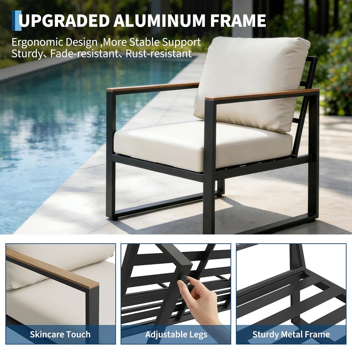 Modern 4-Piece Patio Furniture Set Outdoor Conversation Sectional Sofa With Coffee Table Thick Washable Cushions
