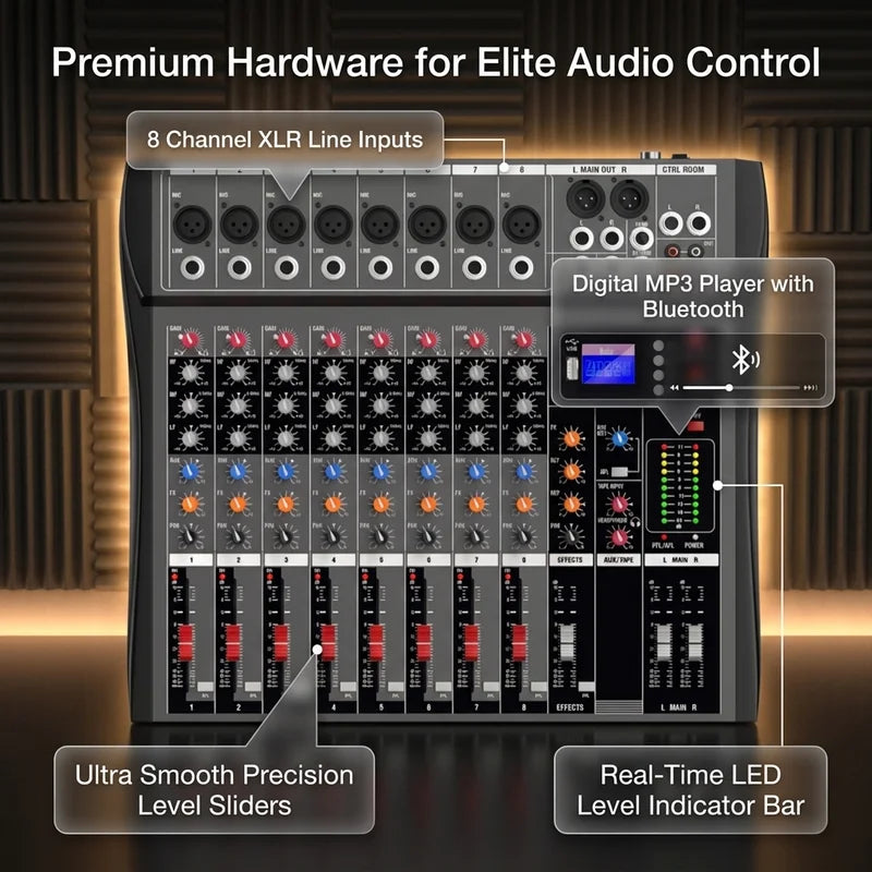 NXG 8 Channel Audio Mixer With Usb And Professional Console