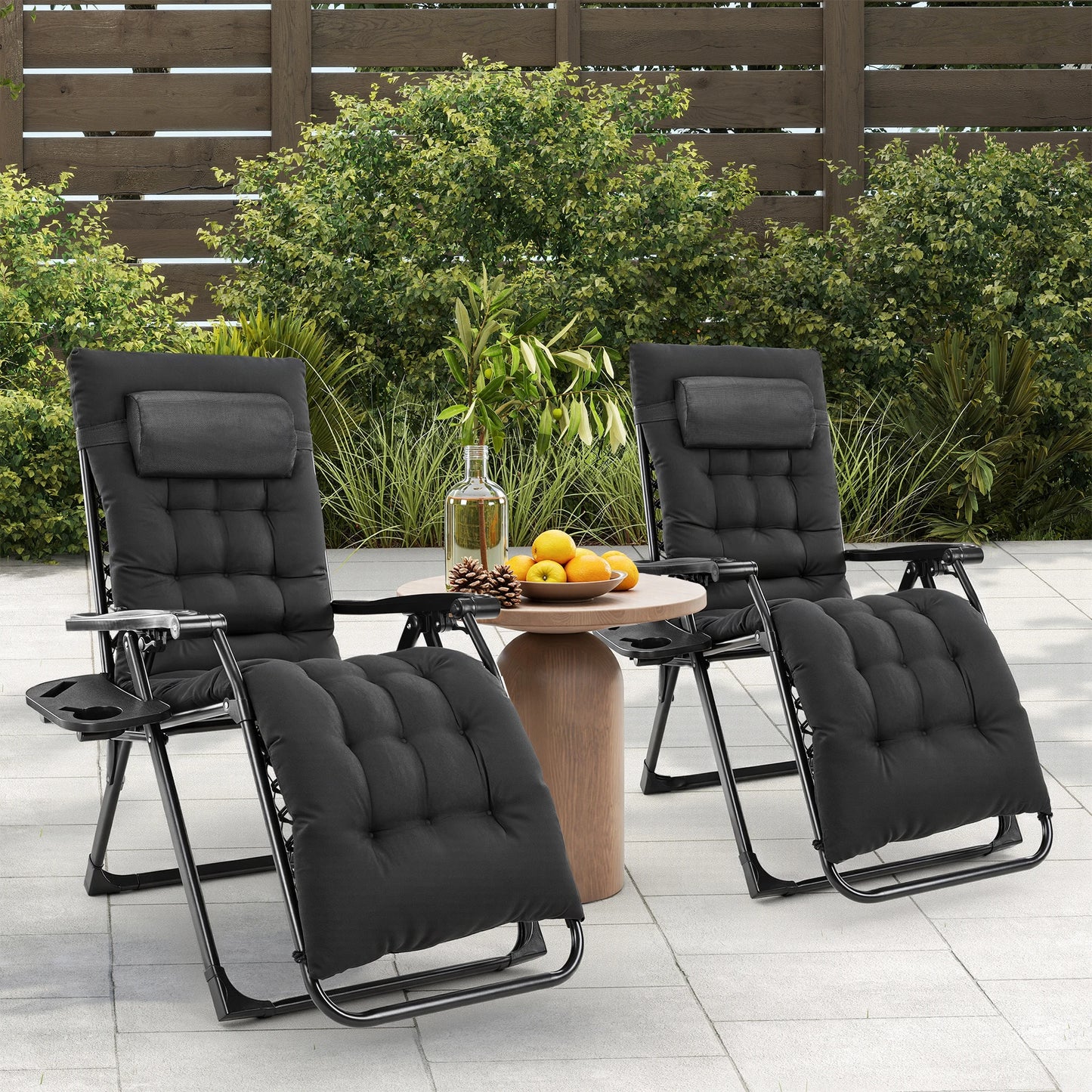 Zero Gravity Recliner Patio Lounge Chair Folding Portable with Cup Holder Trays Removable Cushion For Outdoor Garden