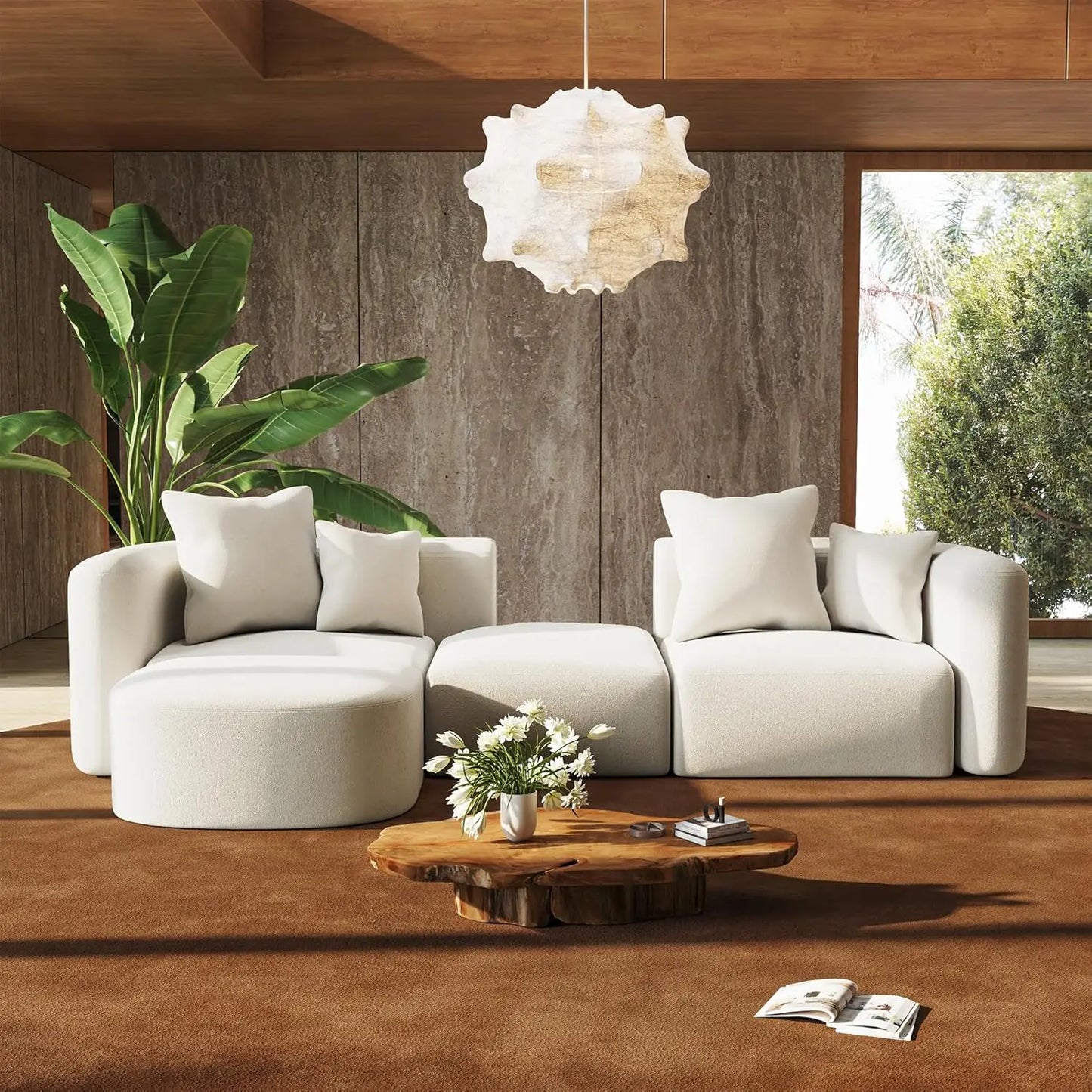 Velvet Modular Sectional Sofa With Ottoman Modern Curved Back