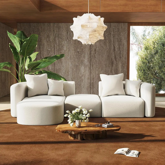 Velvet Modular Sectional Sofa With Ottoman Modern Curved Back