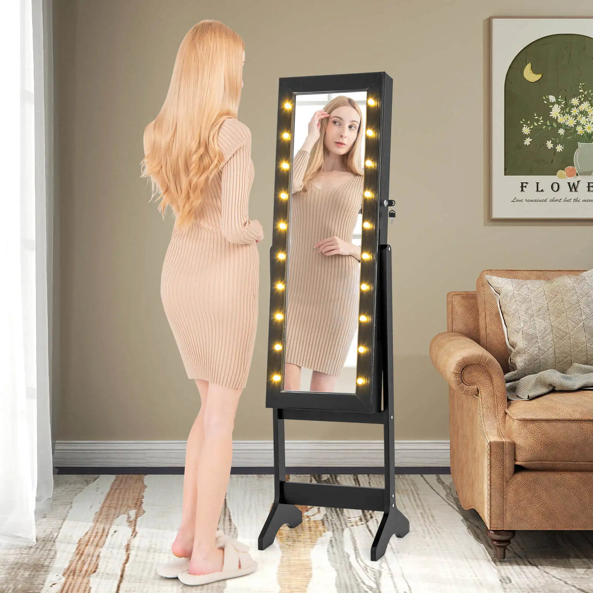 Homasis Led Mirror Jewelry Cabinet With Adjustable Viewing Angles