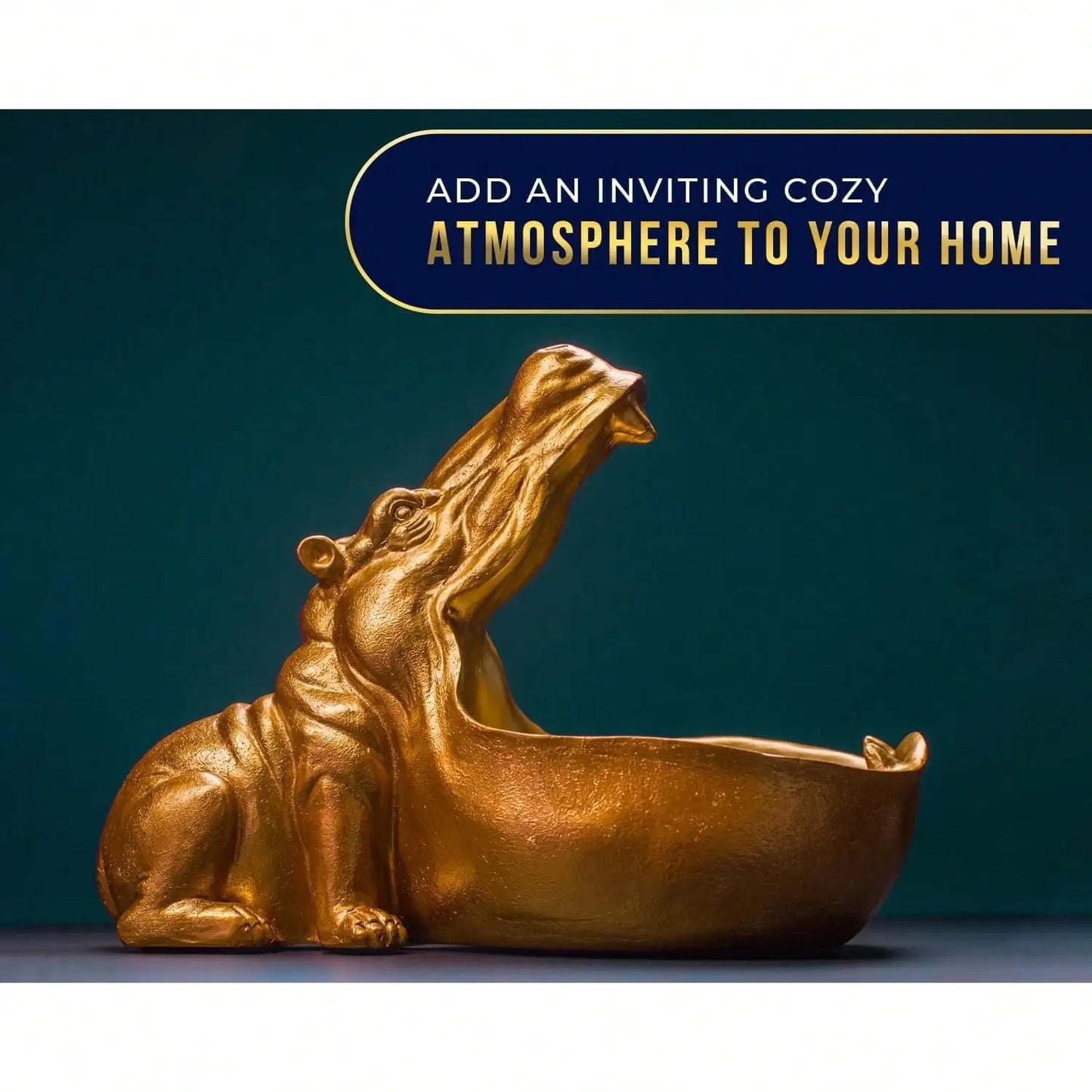 Hip Hippo Resin Figurine – Funky Hippopotamus Sculpture With Open Bowl Design For Snacks, Keys, Or Trinkets – Decorative Holder With Elegant Golden Finish – Playful Accent For Modern Decor