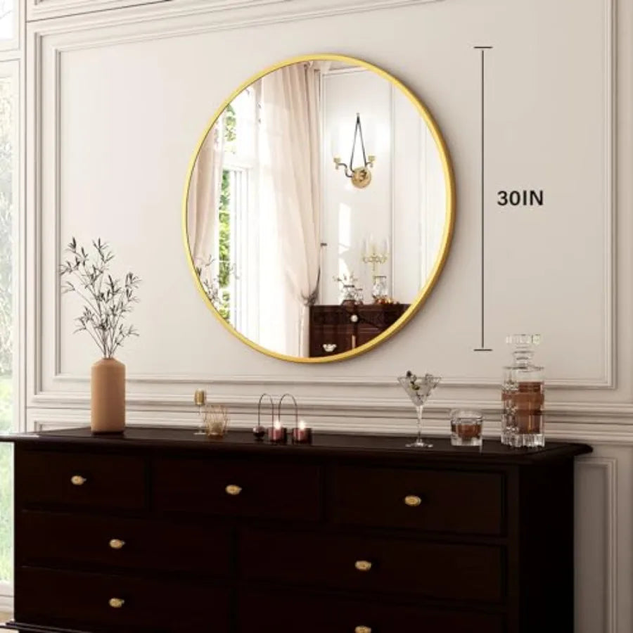 Round Mirror 30 Wall Mounted Circle Mirrors Vanity Mirror with Brushed Aluminum Alloy Frame Modern Decoration for Bathroom, Liv